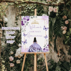 Quinceañera Welcome Sign, Mis Quince Anos Welcome Board, Girl 15th Birthday Sign, Purple Floral Welcome Sign, Quinceañera Birthday Sign