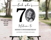 70th Birthday Welcome Sign, Look Who's 70 Photo Welcome Sign, Modern 70th Birthday Welcome Sign, Adult Birthday Poster Template Digital