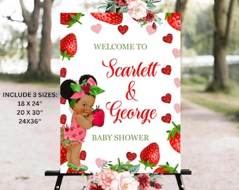 Strawberry Baby Shower Welcome Sign, Strawberry Welcome Board, Strawberry Theme Shower Welcome Poster Baby Shower Welcome Sign Printable