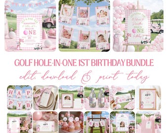 Ensemble d'anniversaire trou d'un coup de golf rose, fille sport Par-Tee, golf 1er anniversaire fête modèle téléchargement numérique