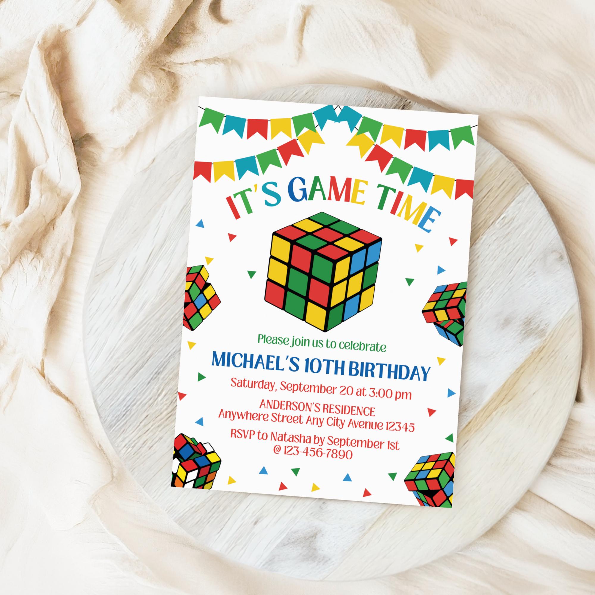 Rubiks Cube Birthday Invitation, Boy Puzzle Cube Invite, Boy Birthday ...