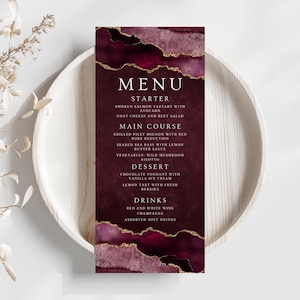 Burgundy Menu Card, Table Menu, Birthday Invitation Menu Card, Women Birthday Menu Template, Burgundy and Gold Food Menu Template Digital