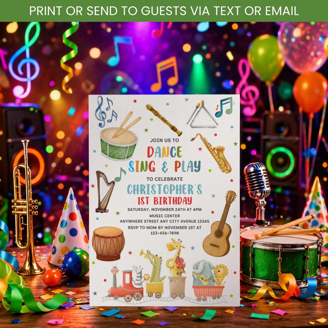 Music Birthday Invitation, Musical Instruments Kids Birthday Party ...