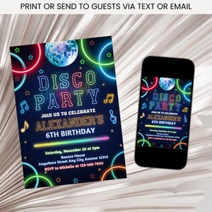 Disco Party Birthday Invitation, Glow In The Dark Dance Birthday Invitation, Disco Birthday Invite, Disco Party Invitation Template Digital