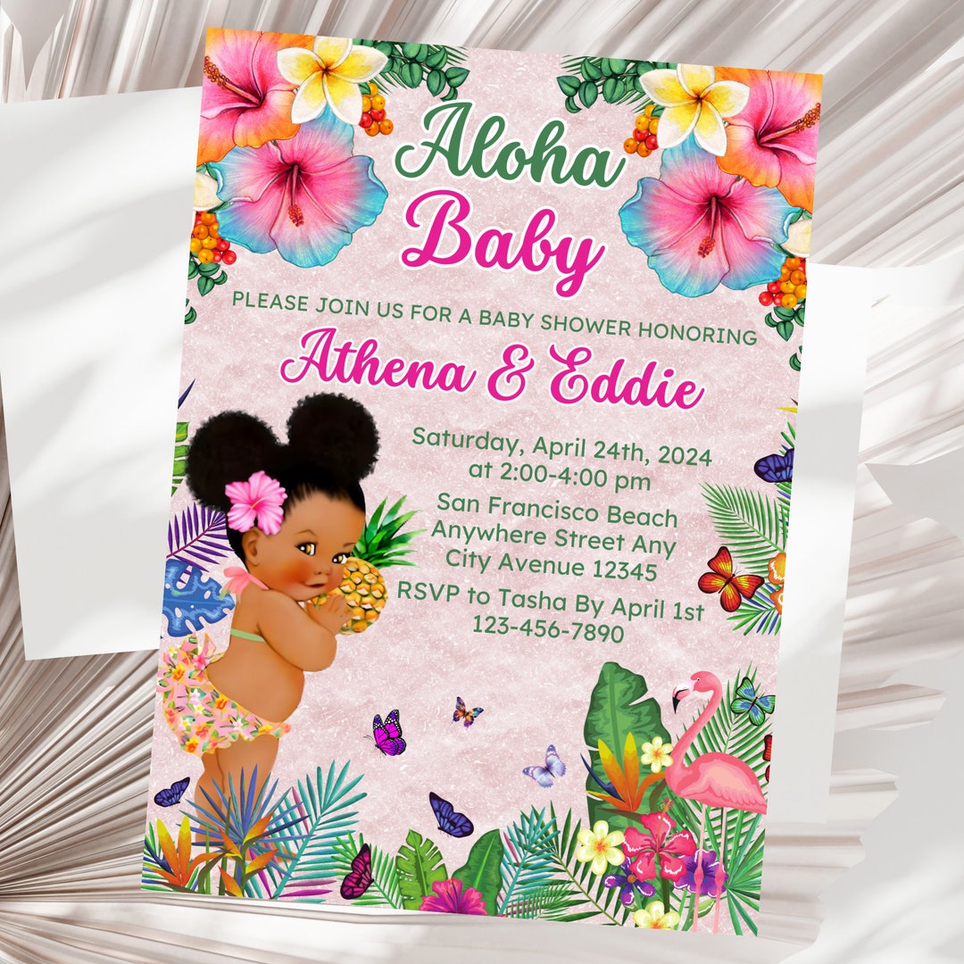 Editable Afro Hawaiian Baby Shower Invitation,luau Baby Shower,afro ...