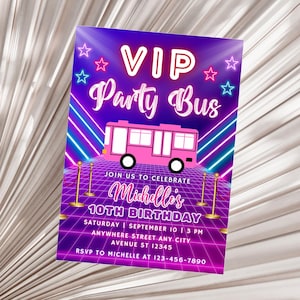 Editable VIP Party Bus Birthday Invitation, Girl  Party Bus Invitation, VIP Birthday Invite, Limo Party, Red Carpet Birthday Invitation