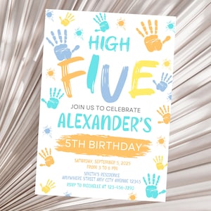 Editable High Five Birthday Invitation, Hi Five Birthday Invite, Boy High 5 Birthday Invite 5th Birthday Invite Boy 5th Painting Birthday