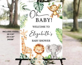 Safari Baby Shower Welcome Sign, Oh Baby Jungle Welcome Sign, Safari Animals Gender Neutral Baby Shower Welcome Sign Template Digital
