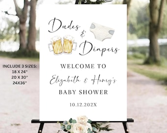 Beer & Diaper Party Baby Shower Welcome Sign, Dudes and Diapers Baby Shower, Baby Brunch Welcome Sign, Baby Sprinkle Poster Template Digital