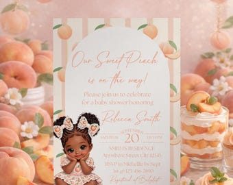Afro Peach Baby Shower Invitation Template Digital Download