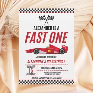 Fast One Birthday Invitation, Race Car 1st Birthday Invitation, Red Race Car Birthday Invite, Boy 1st Birthday Invitation Template Digital
