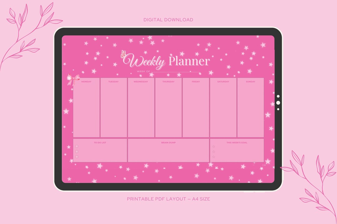 Pink Weekly Planner Printable Aesthetic Digital PDF Minimalist ...