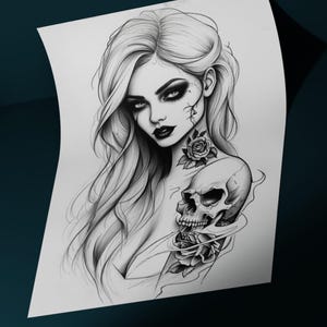 Women Skull Tattoo Design | High Quality - Digital Download - High Resolution Image PNG and SVG File