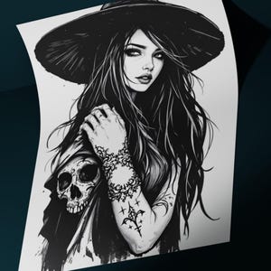 Witch Tattoo Design | High Quality - Digital Download - High Resolution Image PNG and SVG File