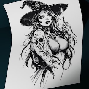 Witch Tattoo Design | High Quality - Digital Download - High Resolution Image PNG and SVG File