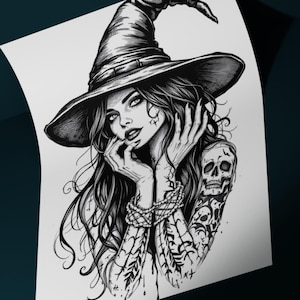 Witch Tattoo Design | High Quality - Digital Download - High Resolution Image PNG and SVG File