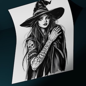 Witch Tattoo Design | High Quality - Digital Download - High Resolution Image PNG and SVG File