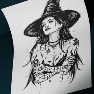 Witch Tattoo Design | High Quality - Digital Download - High Resolution Image PNG and SVG File