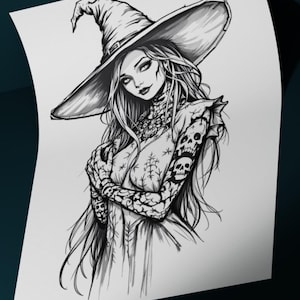 Witch Tattoo Design | High Quality - Digital Download - High Resolution Image PNG and SVG File