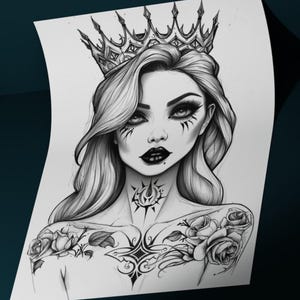 Queen Tattoo Design | High Quality - Digital Download - High Resolution Image PNG and SVG File