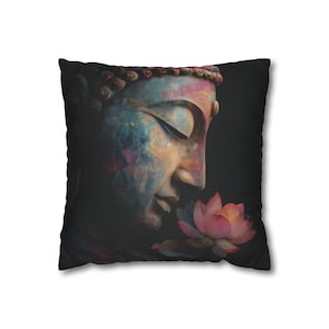 Buddha Throw Pillow Cover Spiritual Meditation Cushion Zen Lotus Flower Decor Boho Throw Pillow Cover Namaste Accent Housewarming Gift