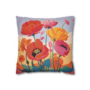 Poppy Throw Pillow Vibrant Flower Decorative Pillow Cover Floral Cushion Case Colorful Accent Pillow Home Decor Floral Housewarming Gift