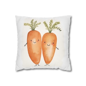 Funda de almohada de zanahoria, funda de cojín divertida y divertida, almohada de acento de comida, almohada decorativa de zanahoria feliz, decoración del hogar, regalo de inauguración de la casa