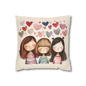 Beste Vrienden Sierkussen Cartoon Stijl Vriendschap Decoratief Kussen Hart Doodle Kussensloop Grillige Kussenhoes Meisjeskamer Meisjes Cadeau