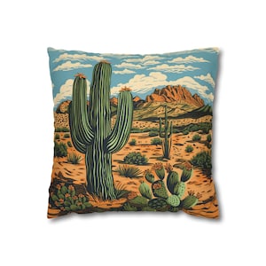 Throw Pillow Cactus Desert Linocut Style Pillow Cover Southwestern Cushion Desert-themed Pillow Cactus Decorative Pillow Housewarming Gift