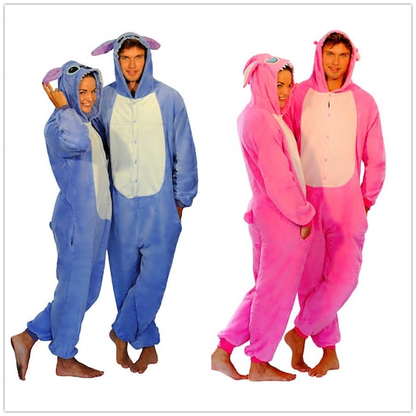 Blue Pink Unisex STITCH Bodysuit Fancy Dress Costume Hoodie Pajama Gift Sweatshirt Soft Fleece Christmas Gift