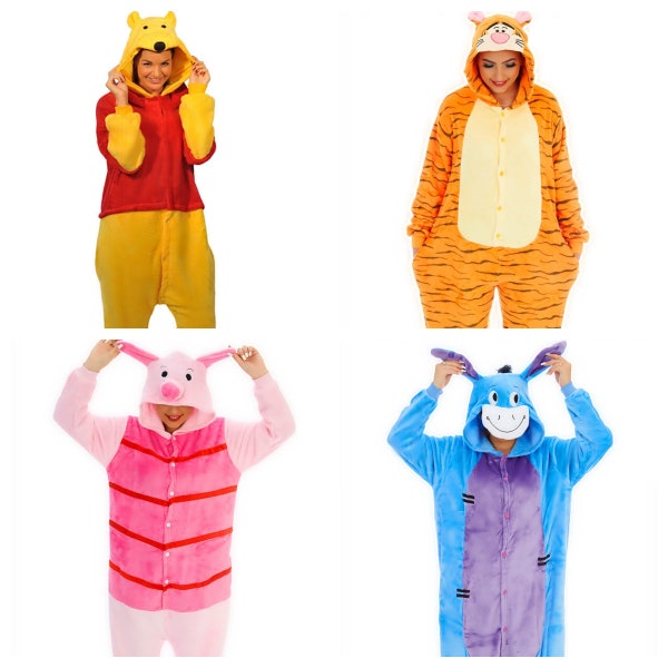Winnie Puuh Schweinchen Eeyore Esel Tiger Unisex Body Kostüm Hoodie Pyjama Geschenk Sweatshirt Weicher Fleece Weihnachtsgeschenk
