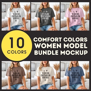 Comfort Colors Shirt Mockup Bundle C1717 Mock-up Bundle Comfort Color Tee Boho-Themed Women Model Mock Aesthetic Boho 1717 T-Shirt Mock up
