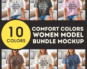 Comfort Colors Shirt Mockup Bundle C1717 Mock-up Bundle Comfort Color Tee Boho-Themed Women Model Mock Aesthetic Boho 1717 T-Shirt Mock up