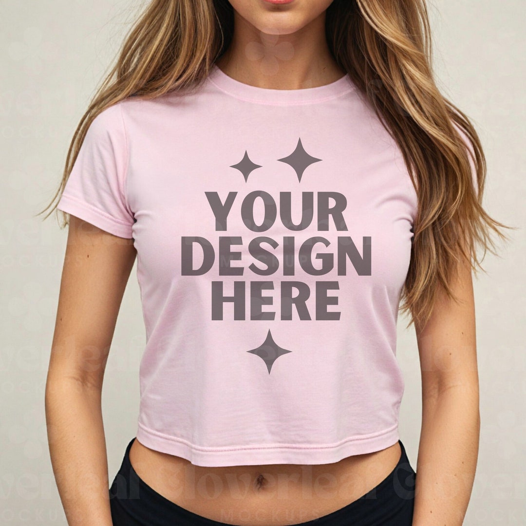 Light Pink Women Baby Tee Mockup Women Fitted Light Pink Crop Top T ...