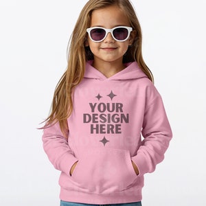 Baby Pink Kids Hoodie Mockup Kids Sweatshirt Mock-up Baby Pink Children’s Simple Mock up Printify AWDIS JHOO1J POD Mocks