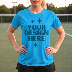 Sport-Tek ST350 Atomic Blue Mockup Unisex Moisture Wicking Tee Mock-up Sport Tek ST350 Athletic Shirt Mock up Sport Fitness Tee POD Mock