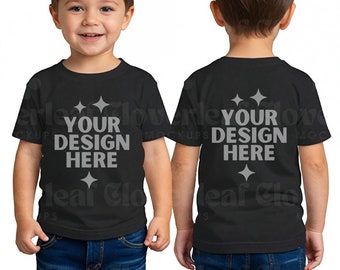 ブラックベラキャンバス3001Tモックアップ幼児用シャツモックアップBC3001TブラックTシャツモックアップ子供用Tシャツ前面と背面モック子供モデルモック