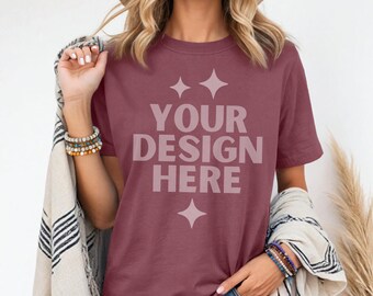 Comfort Colors 1717 Vineyard Shirt Mockup Comfort Color Vineyard Tshirt Mock-up CC1717 Vineyard Mock up C1717 Aesthetic Boho Model Tee Mock