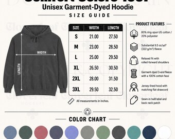 Comfort Colors 1567 Color & Size Chart Mockup Printify T-Shirt Product Listing Information Mock-up Ready Made Size and Color Guide