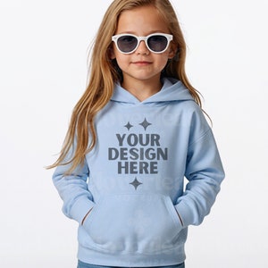 Sky Blue Kids Hoodie Mockup Kids Sweatshirt Mock-up Sky Blue Children’s Simple Mock up Printify AWDIS JHOO1J POD Mocks