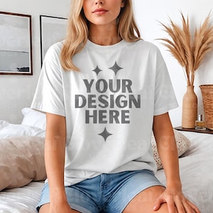 White Comfort Colors C1717 Shirt Mockup Comfort Color White T-Shirt Mock-up Model Mock C1717 Oversized CC1717 Boho Tee POD Mock up