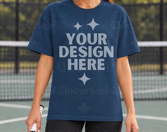 Midnight Comfort Colors 1717 Sport Themed Mockup CC 1717 Tennis Player Model Mock-up C1717 Outdoor Sporty Print On Demand Mock up