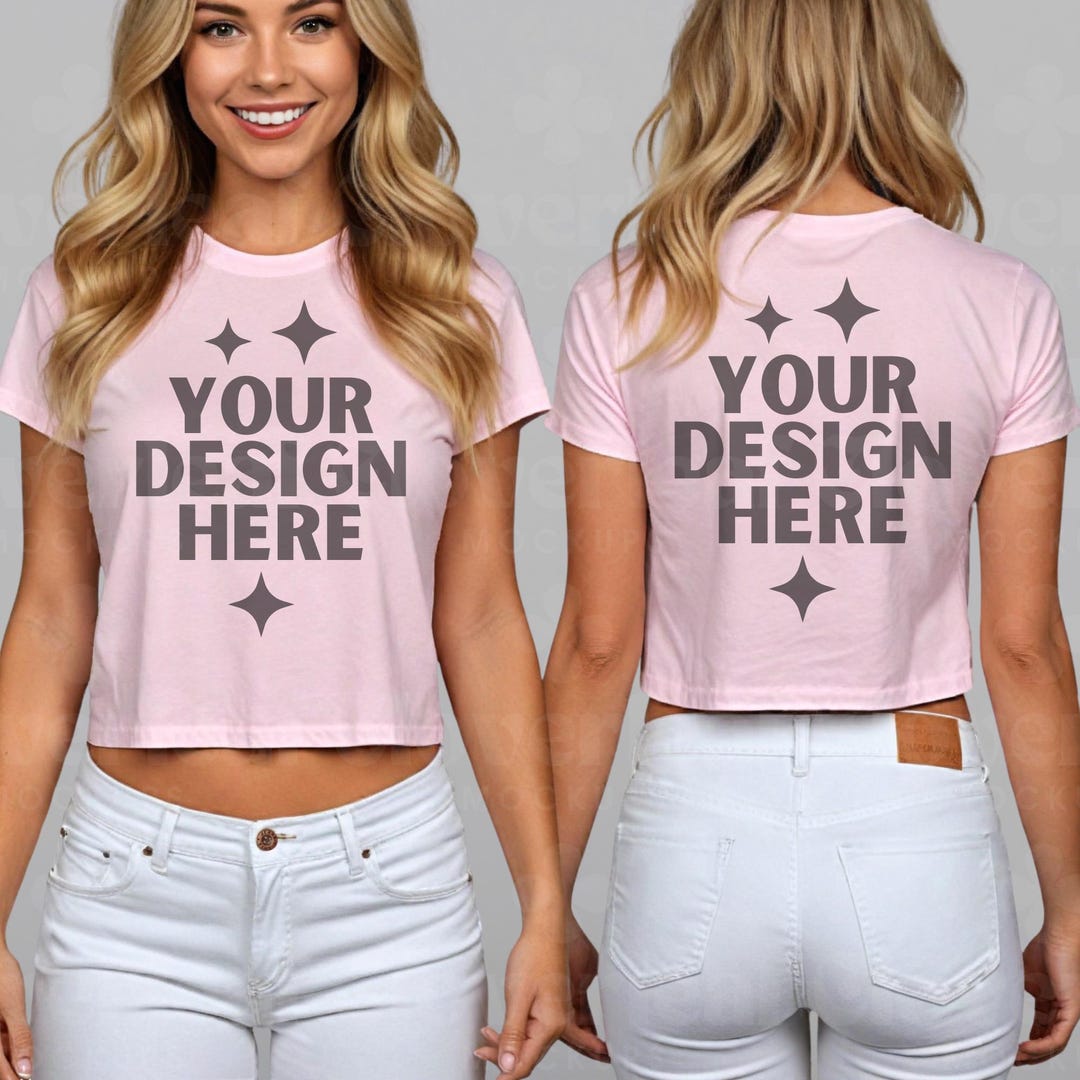 Light Pink Baby Tee Front and Back Mockup Women Fitted Crop Top Front ...