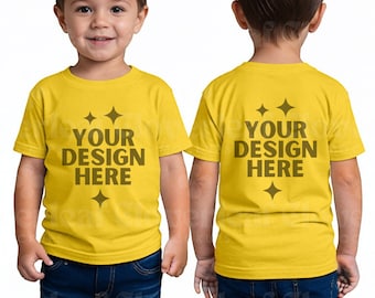 Yellow Bella Canvas 3001T Mockup Toddler Shirt Mock-up BC3001T Yellow T-shirt Mock up Kids Front and Back Tshirt Mock Child Model Mocks