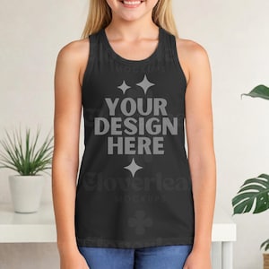 Bella Canvas 3480Y Black Mockup Kids Jersey Tank Top Mockup Kids T-shirt Mock-up Black Kids Tank Top Mock up BC 3480Y Tanktop Mock