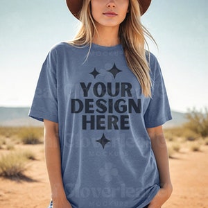 Comfort Colors C1717 Blue Jean Shirt Mockup Comfort Color Blue Jean Tshirt Mock-up Model Blue Jean 1717 Aesthetic Boho Western Tee Mock