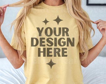Butter Comfort Colors C1717 T-shirt Mockup Comfort Color Butter Shirt Mock-up Damen Boho Modell Tshirt C1717 Oversized 1717 Tee POD Mock up
