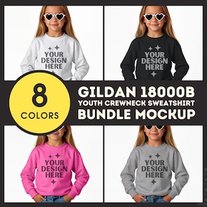 Gildan 18000B jeugdsweaterbundel mockup G18000B kindersweater mock-upbundel kinderen ronde hals mockup kindersweatshirts Mock-ups