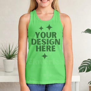 Bella Canvas 3480Y Neon Green Mockup Kids Jersey Tank Top Mockup Kids T-shirt Mock-up Neon Green Kids Tank Top Mock up BC 3480Y Tanktop Mock