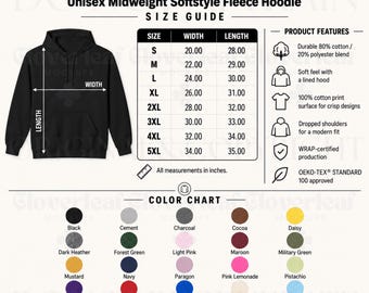 Gildan SF500 Color & Size Chart Mockup Printify T-Shirt Product Listing Information Mock-up Ready Made Size and Color Guide Template